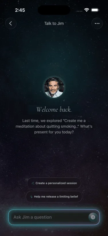 Coach Jim AI: the Talk to Jim home screen